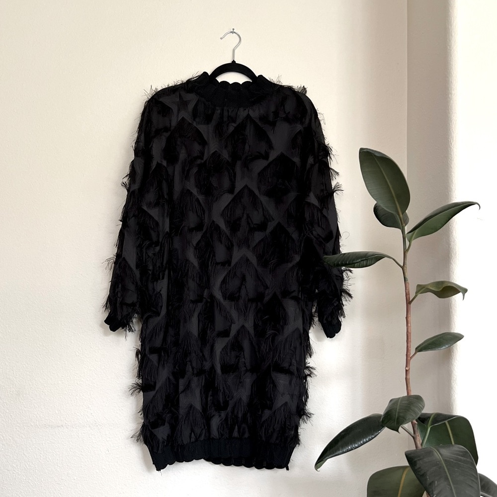 Black Fringed Knee Length Evening Dress